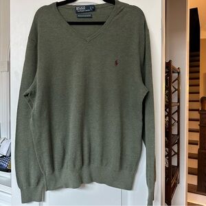 POLO RALPH LAUREN - Sage green men’s v neck cotton cashmere sweater